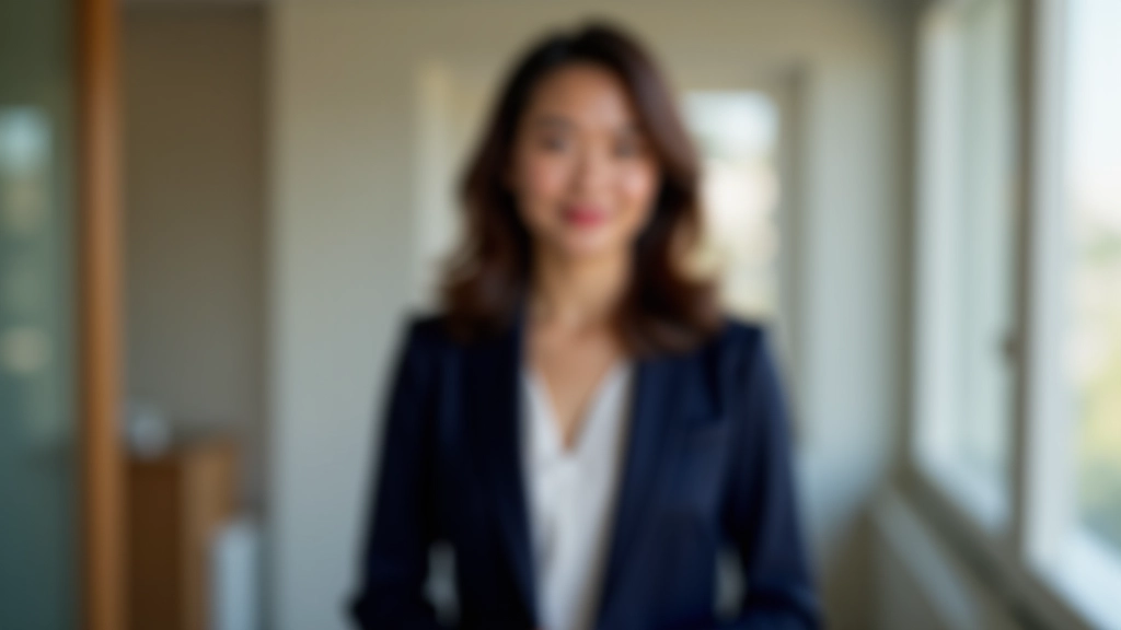 Professional woman in business attire standing confidently with arms relaxed at sides